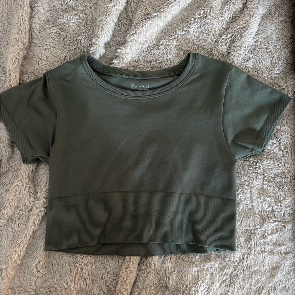 Aerie Green Crop Fitted T-Shirt Short Sleeve